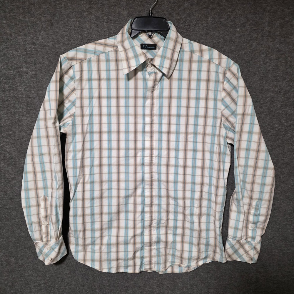 7 Diamonds Shirt Mens Blue Plaid Generation Soft Flannel Button Up Size‎ XL